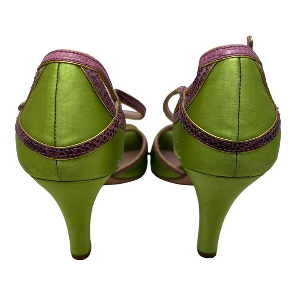 Prada Green Satin Pink Python Leather Accent Ankle Strap High Heels 6 - Picture 3 of 7